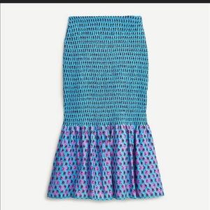 NWT J. CREW SMOCKED SKIRT in LAYERED BLOCK PRINT MONACO BLUE Size 00